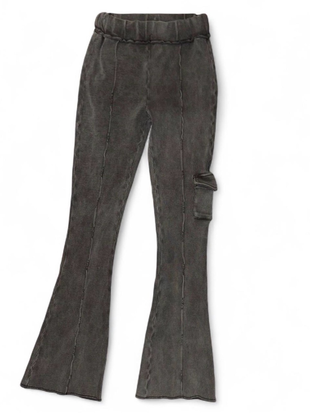 Maniere de Voir Ribbed Flared Cargo Leggings - Washed Grey size 6